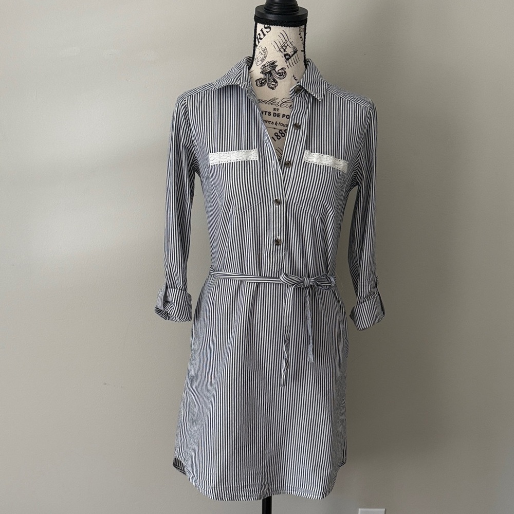 Striped Button-Up Shirt Dress